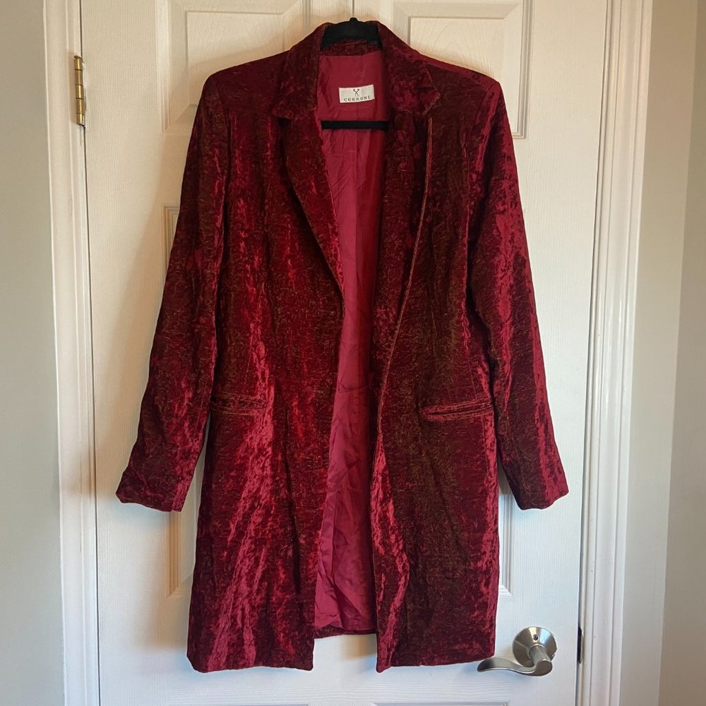 Vintage Current Crushed Velvet 90s long Blazer Red M